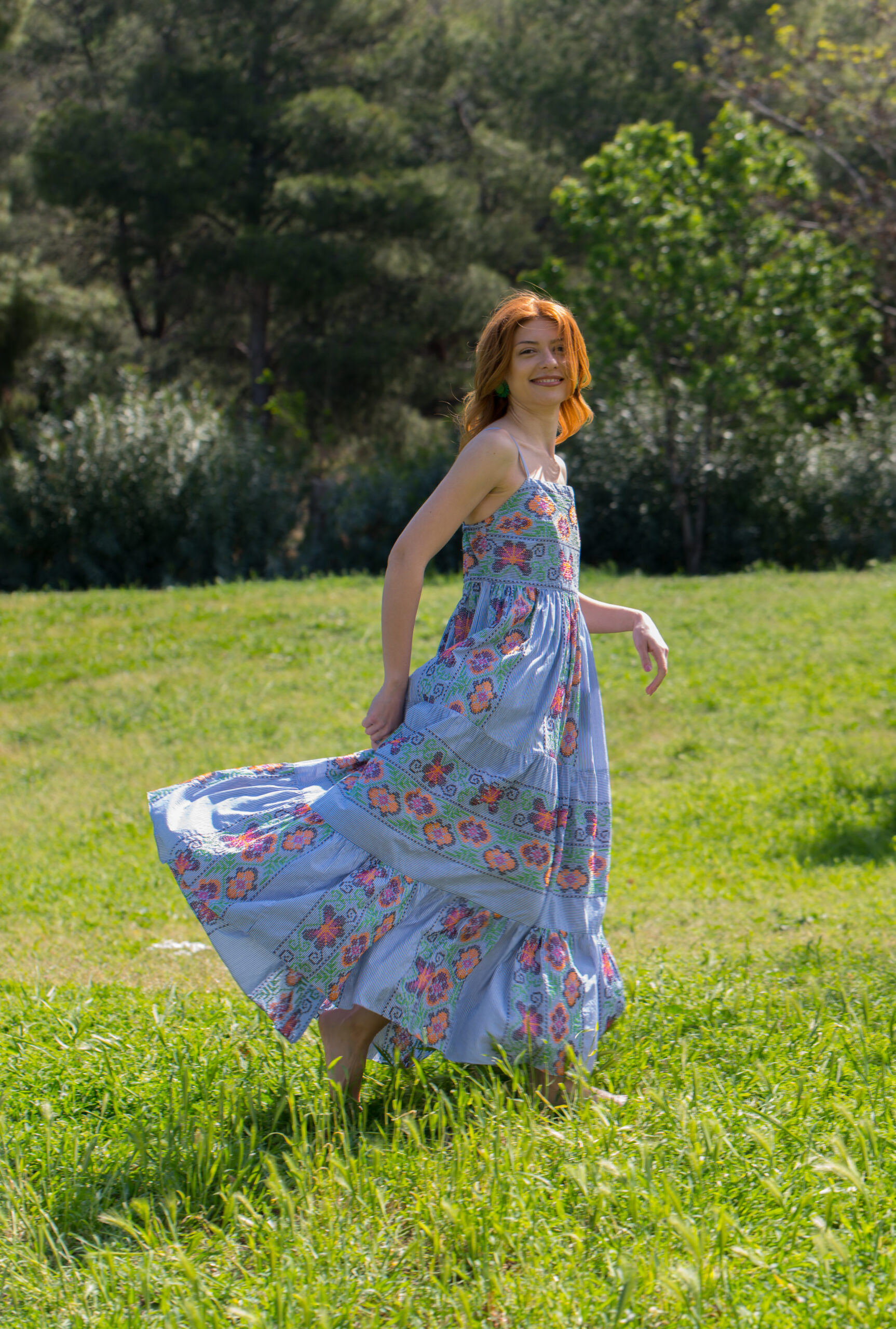 Striped Embroidered Maxi Dress