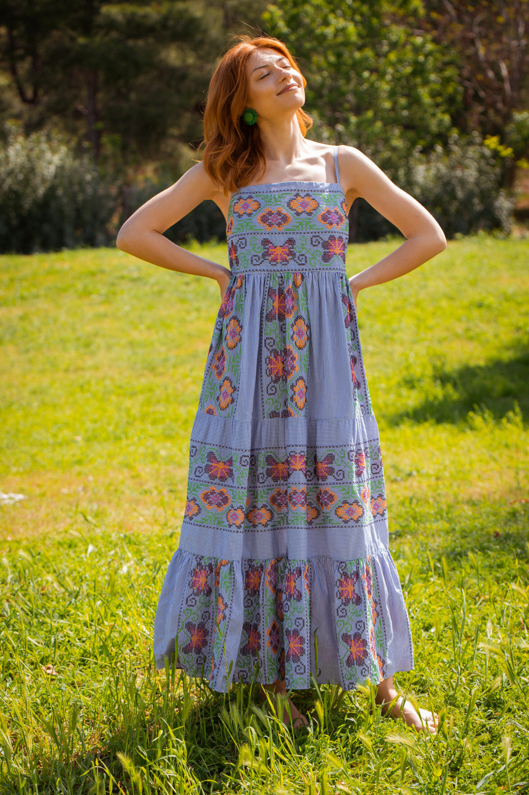 Striped Embroidered Maxi Dress