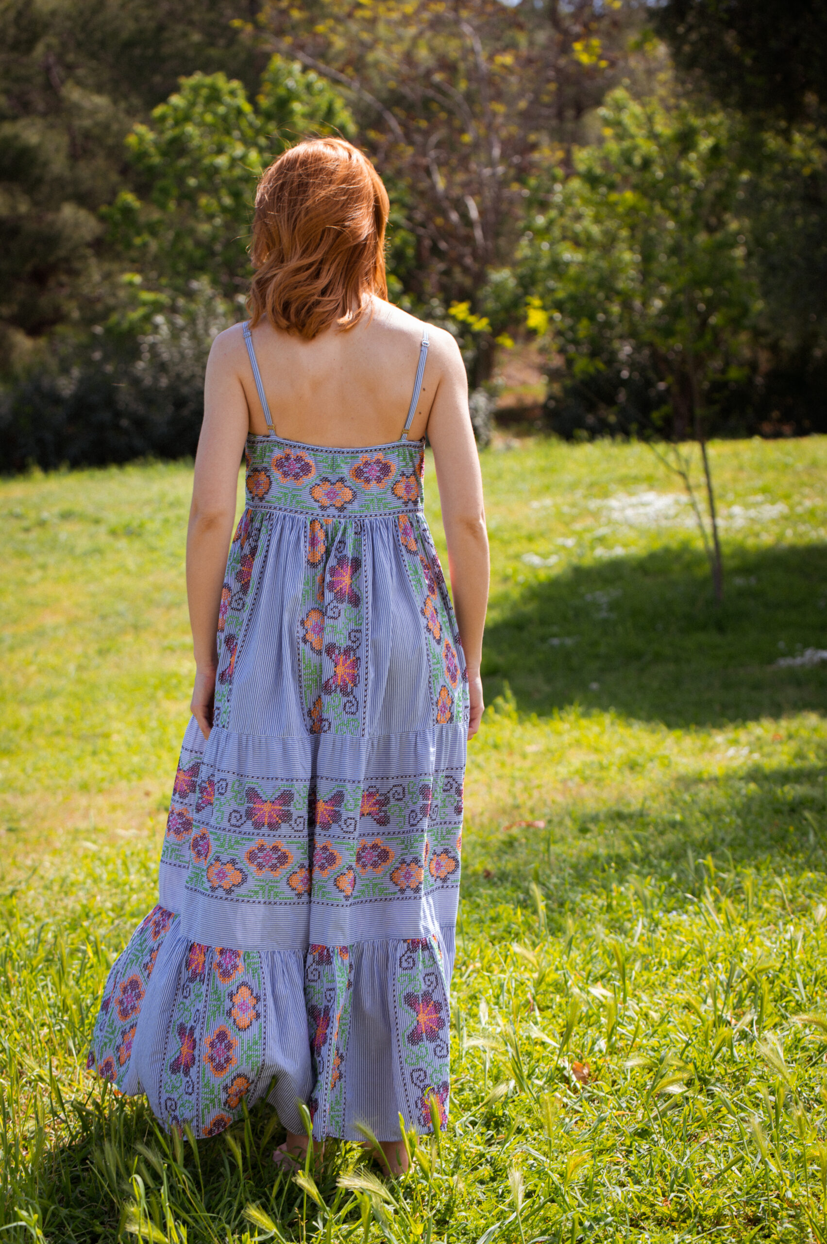 Striped Embroidered Maxi Dress