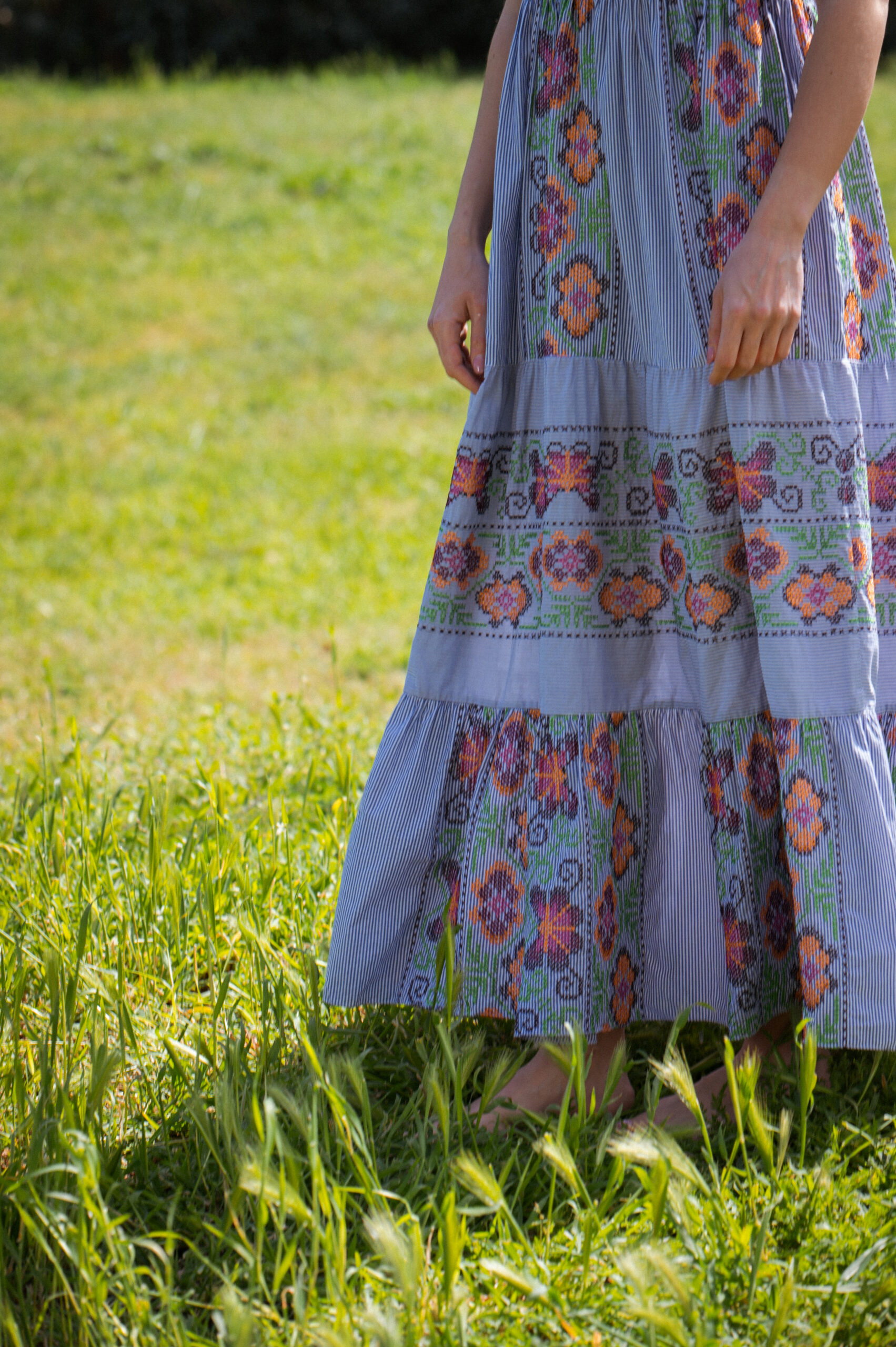 Striped Embroidered Maxi Dress