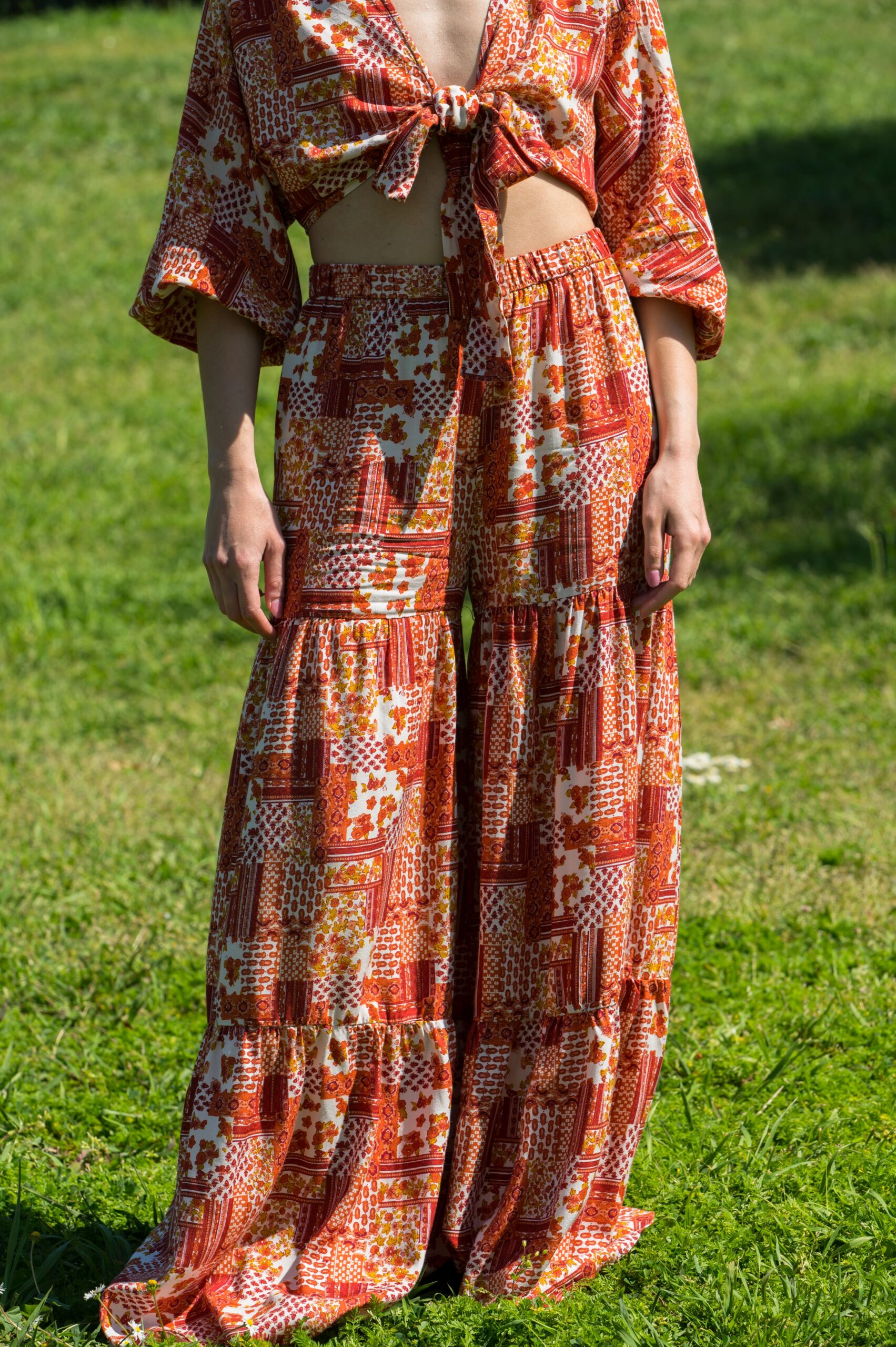 Patchwork Wide-Leg Pants